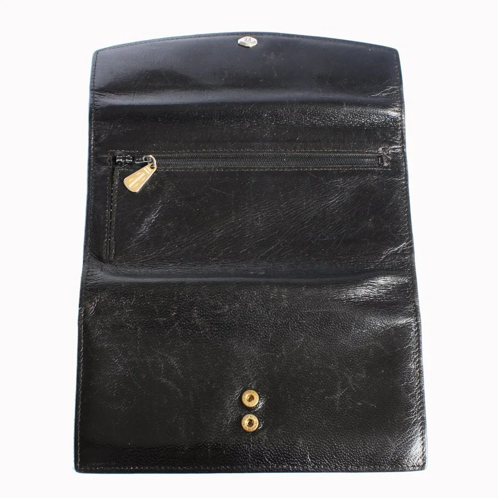 Bosca Wallet with Check Book Holder Black Leather Trifold Vintage